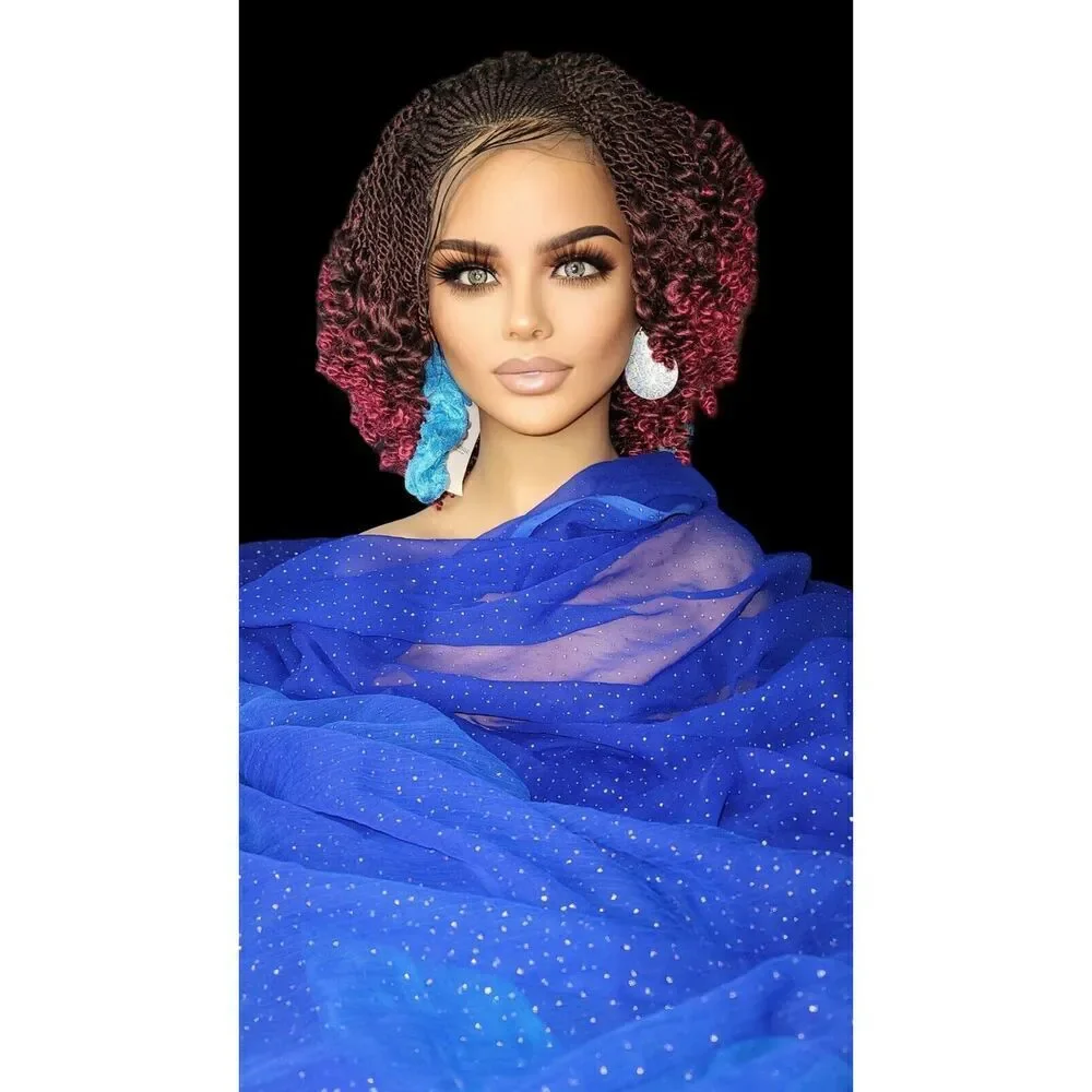 Braided Wig Handmade Micro Millions Braids, Short Kinky Twists, NWT, Ombre